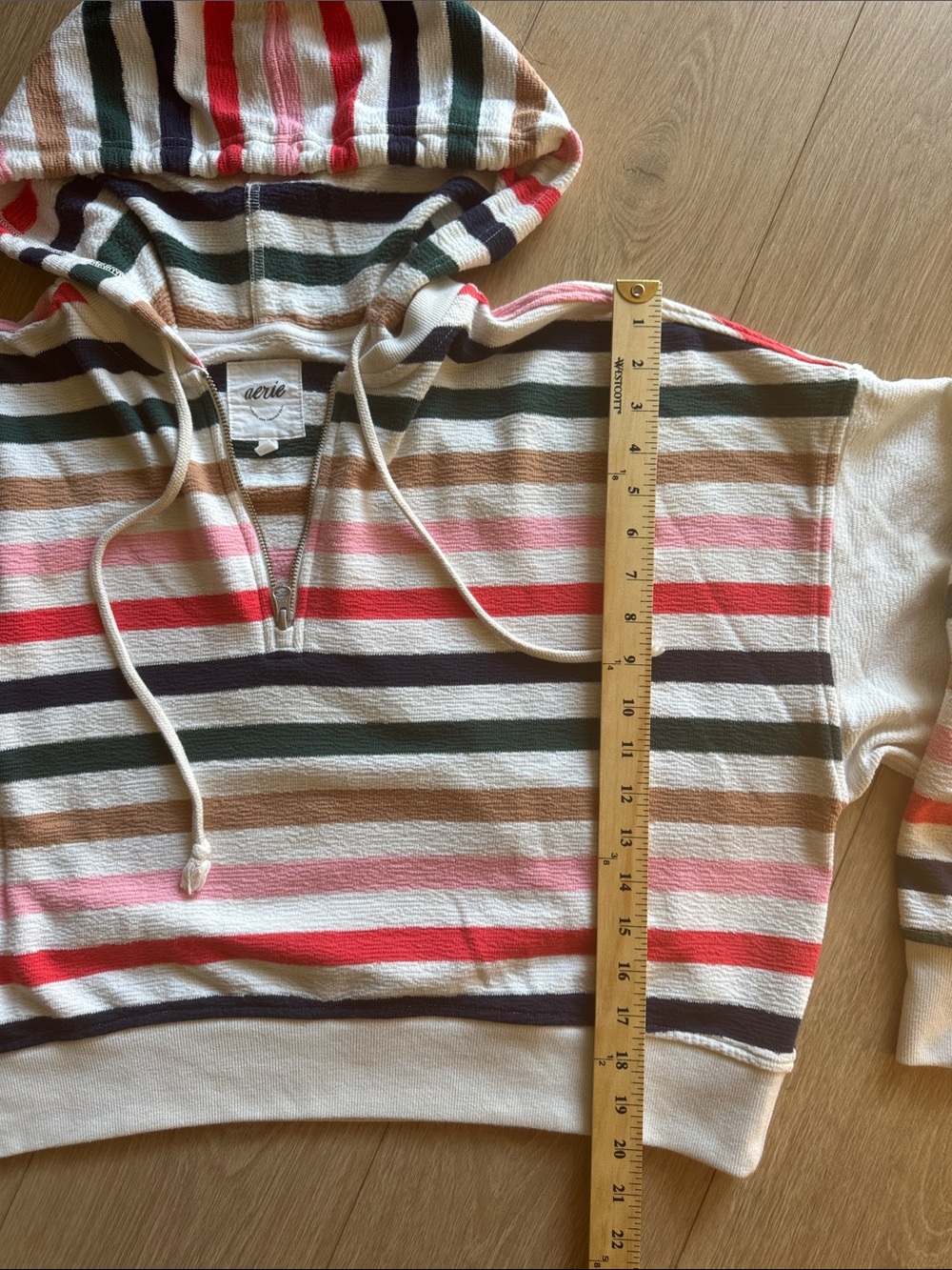 aerie Restart Quarter Zip Hoodie Soft Muslin Stripe Size L - Picture 13 of 13